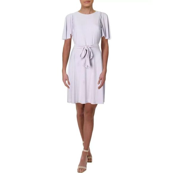 Ralph‎ Lauren Gaelyn Dress Womens 8 Purple Tie-Waist Jersey Flutter Sleeve NEW - Picture 1 of 13